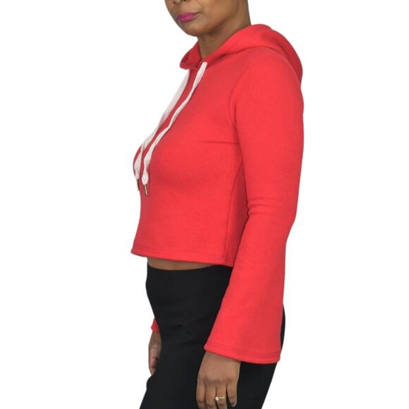 Project Social T Cropped Hoodie Red Sweatshirt Hood Soft Terry Fitted X Small XS - Picture 3 of 15